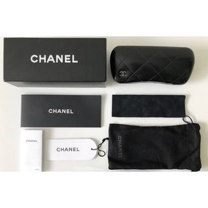 CHANEL Quilted Leather Eyeglass Case, Lens Wipe, Pouch & Packaging Bundle